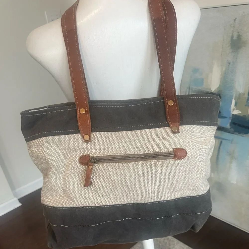 Heartstrings Canvas & Leather Monogrammed R Tote Bag - Picture 4 of 8